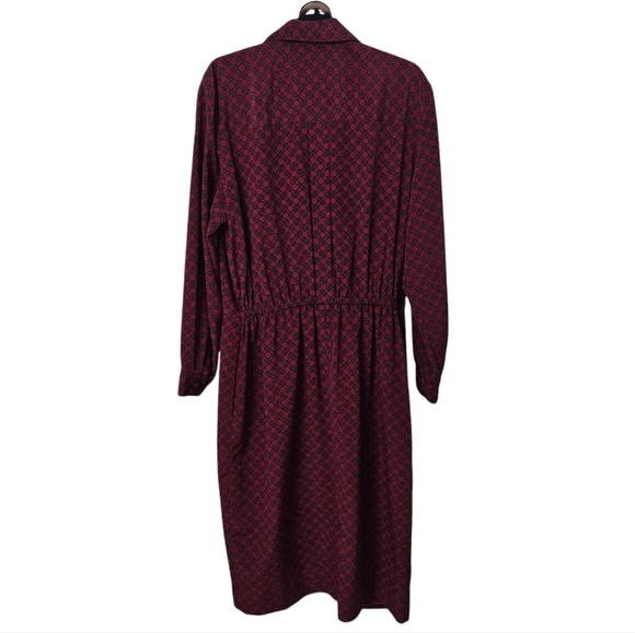 Vintage Talbots Geometric Print Button-up Long Sleeve Belted Shirt Dress size 18 - Picture 2 of 7